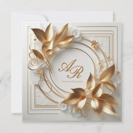 Élégante invitation de mariage en or et ivoire (Devant)