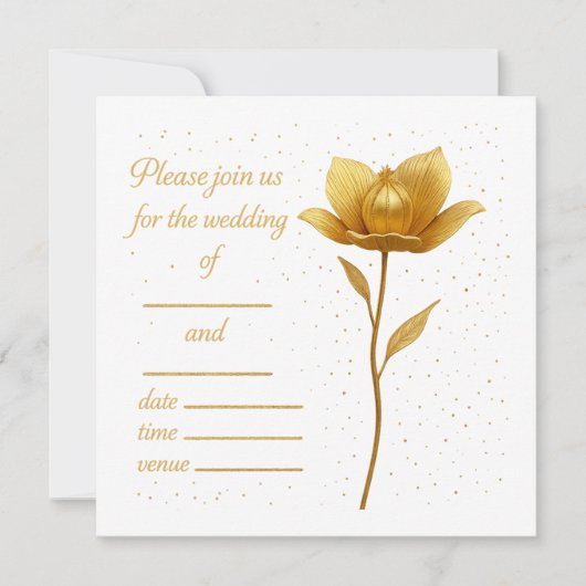 Élégante invitation de mariage Fleur Dorée (Devant)