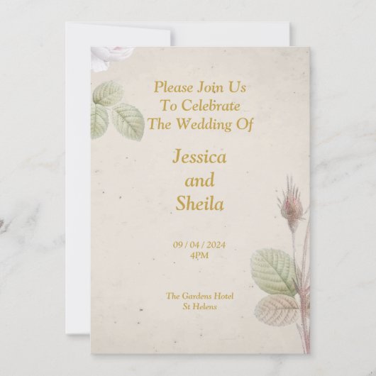 Elégante invitation de mariage, fleurs simples (Devant)