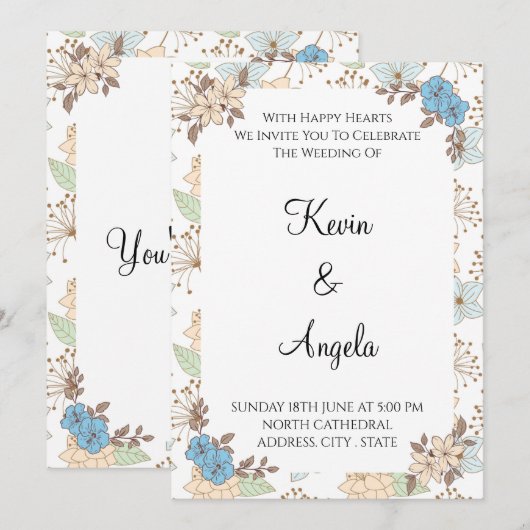 Élégante invitation de mariage floral (Devant / Derrière)