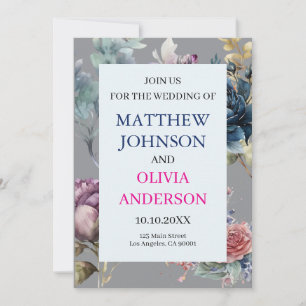 Élégante invitation de mariage Floral Moody Gris A