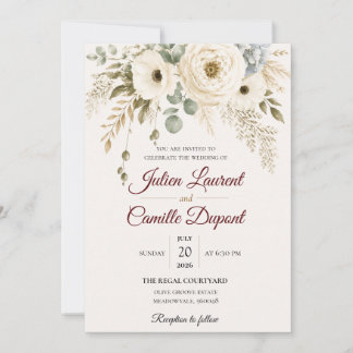 Élégante invitation de mariage florale à l'aquarel