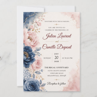Élégante invitation de mariage florale à l'aquarel