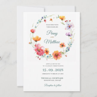 Élégante invitation de mariage florale à l'aquarel