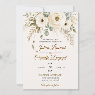 Élégante invitation de mariage florale à l'aquarel