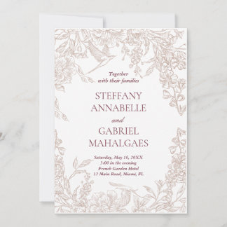 Élégante invitation de mariage florale beige minim