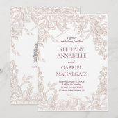 Élégante invitation de mariage florale beige minim (Devant / Derrière)