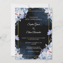 Élégante invitation de mariage florale bleu poussi