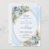 Élégante invitation de mariage florale bleu poussi (Devant)