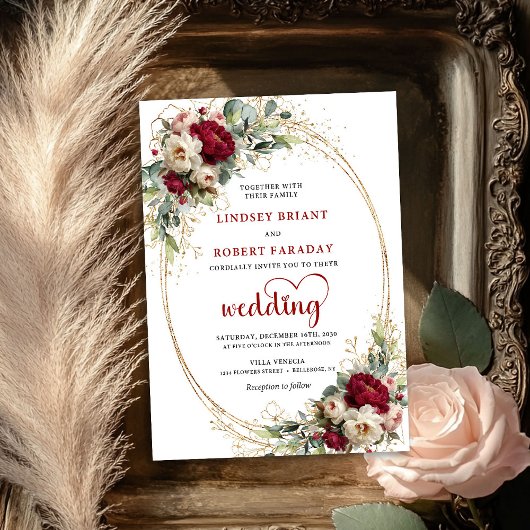 Élégante invitation de mariage florale boho Bourgo