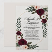 Élégante invitation de mariage florale bordeaux et (Devant / Derrière)