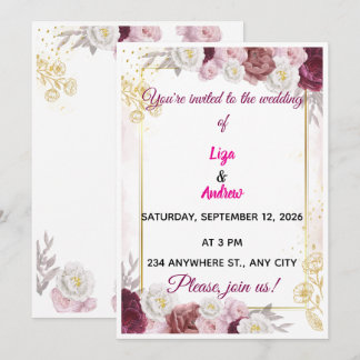 Élégante invitation de mariage florale bordeaux et