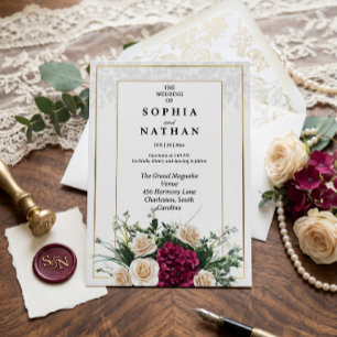 Élégante Invitation de Mariage Florale Classique a