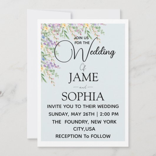 Élégante invitation de mariage florale de fleurs s (Devant)