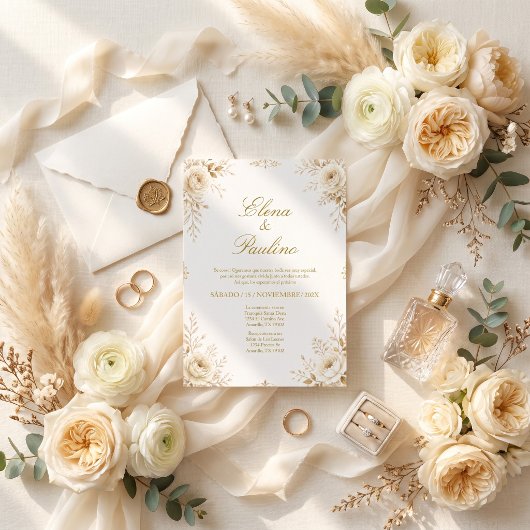Élégante invitation de mariage florale espagnole e
