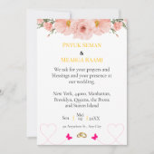 Élégante invitation de mariage florale rose avec d (Devant)