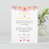 Élégante invitation de mariage florale rose avec d (Debout devant)