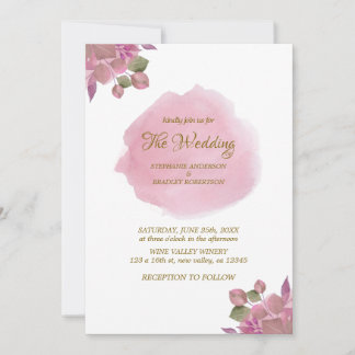 Élégante invitation de mariage florale rose poussi