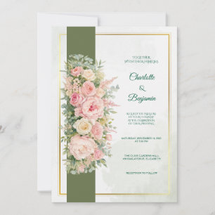 Élégante invitation de mariage florale vert olive