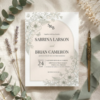 Élégante invitation de mariage florale vert sauge