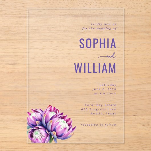 Élégante invitation de mariage florale violette (Recto)