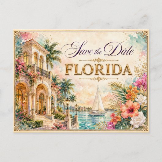 Élégante invitation de mariage Florida Save the Da (Devant)