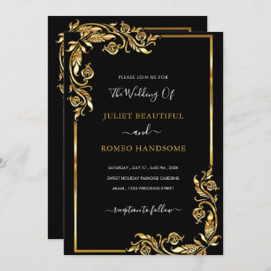 Elégante invitation de mariage Gold Black Design