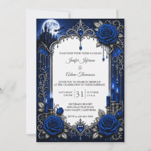 Élégante invitation de mariage gothique bleu royal
