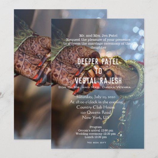 Elégante invitation de mariage indien au henné (Devant / Derrière)