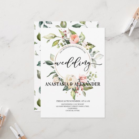 Elégante invitation de mariage. Invitation (Devant/Arrière en situation)