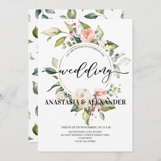 Elégante invitation de mariage. Invitation (Devant / Derrière)