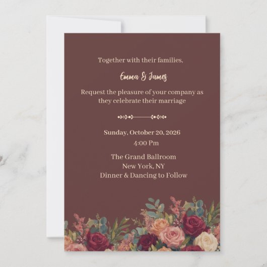 Élégante invitation de mariage luxueuse bordeaux (Devant)