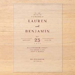 Élégante invitation de mariage minimaliste bordeau
