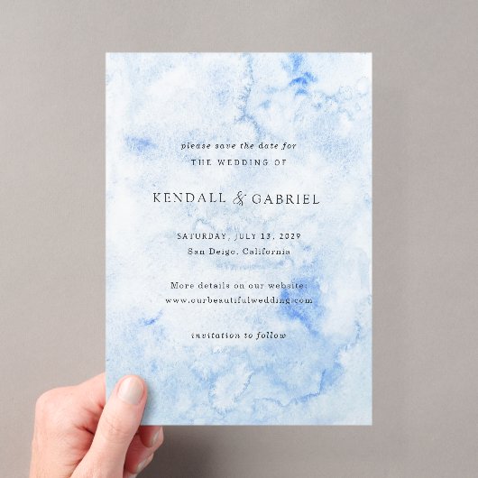 Élégante invitation de mariage moderne bleu à cons (In situ (ordinateur de poche))