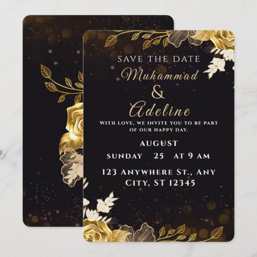 Elégante invitation de mariage moderne - Noir & Bl (Devant / Derrière)