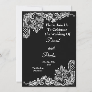 Elégante invitation de mariage, noir et blanc