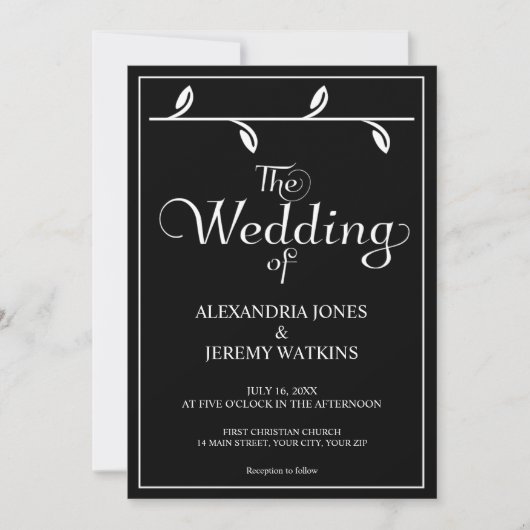 Élégante invitation de mariage noir et blanc (Devant)