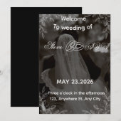 Élégante invitation de mariage noir et blanc | Cla (Devant / Derrière)