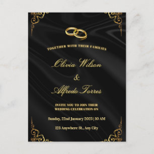 Élégante invitation de mariage noir et or