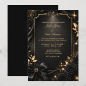 Élégante invitation de mariage noir et or (Devant / Derrière)