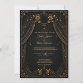 Élégante invitation de mariage noir et or (Devant)