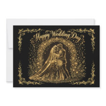 Élégante invitation de mariage noir et or Joyeux j