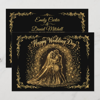 Élégante invitation de mariage noir et or Joyeux j