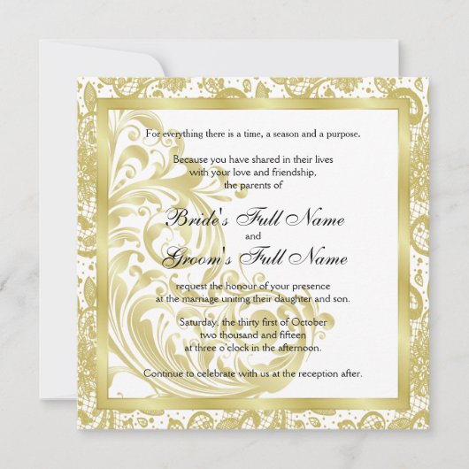 Elégante invitation de mariage - Or (Devant)