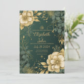Élégante invitation de mariage or et vert. (Debout devant)