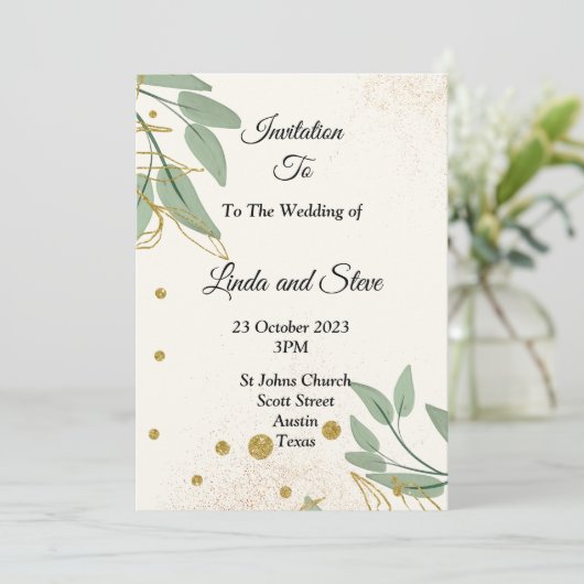 Elégante invitation de mariage, or vert beige (Debout devant)