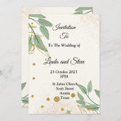 Elégante invitation de mariage, or vert beige (Devant / Derrière)