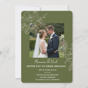 Élégante invitation de mariage photo florale vert