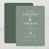 Élégante invitation de mariage rayée verte (Devant / Derrière)