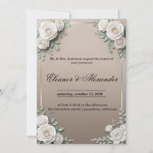 Élégante invitation de mariage Rose Blanche avec A
